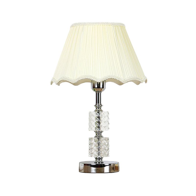 White Flared Study Lamp Modernist 1 Head Fabric Table Light with Faux-Braided Detailing