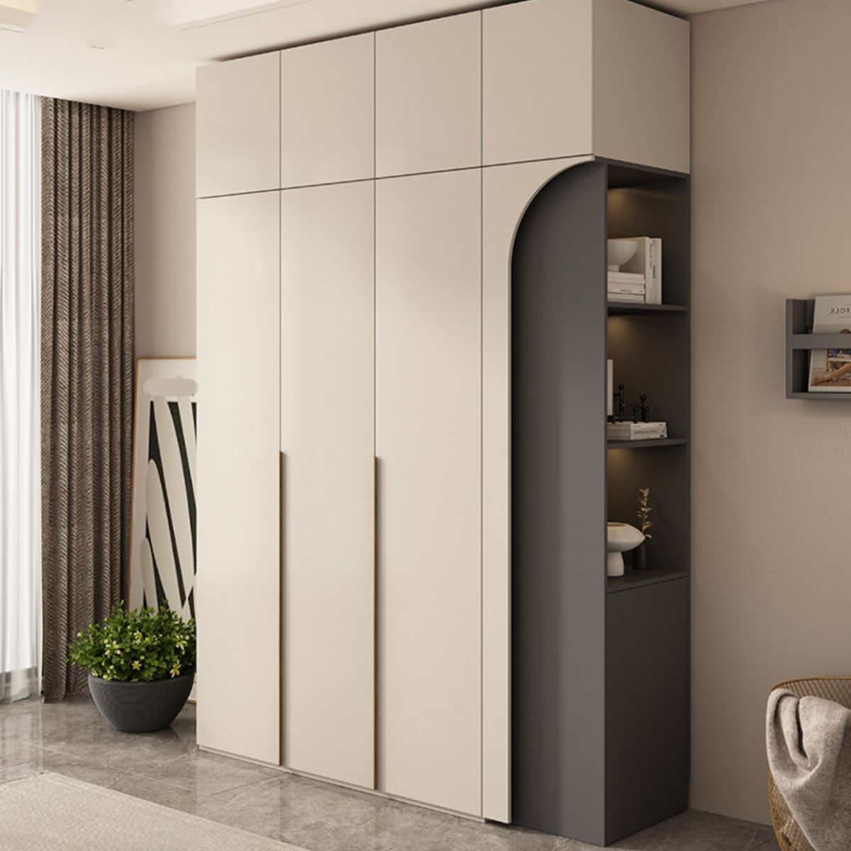 Wooden Wardrobe Armoire with Shelves Modern Wardrobe Cabinet