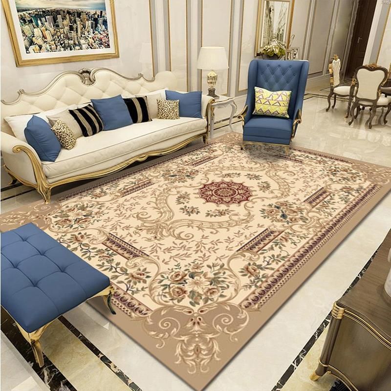 Modern European Carpet Medallion Printed Indoor Rug Polyester Stain Resistant Carpet for Living Room
