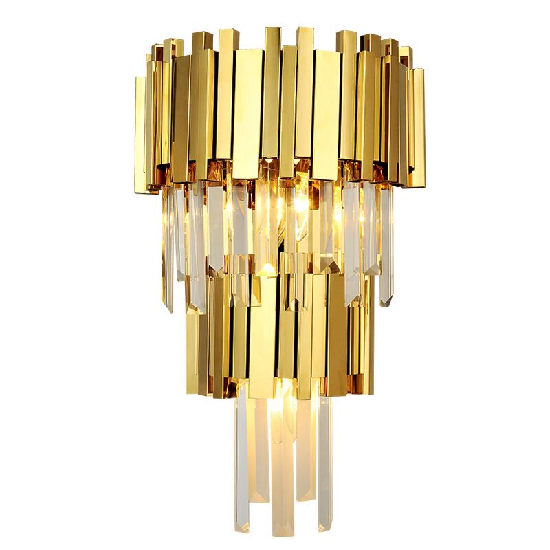 Postmodern Style Crystal Wall Light Gold Layered Wall Sconce for Living Room