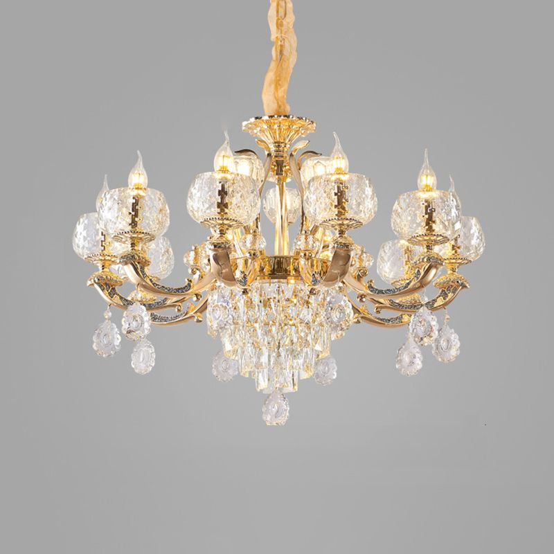 Nordic Style Chandelier Light Gold Living Room Pendant Light with Crystal Drop