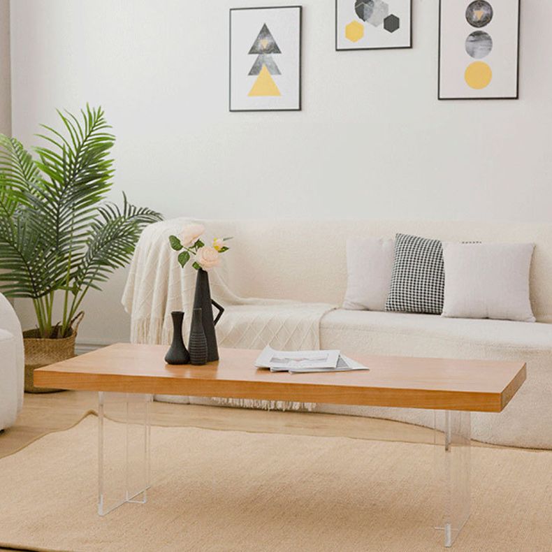 Scandinavian Rectangle Coffee Table with Solid Wood Top and Acrylic Base