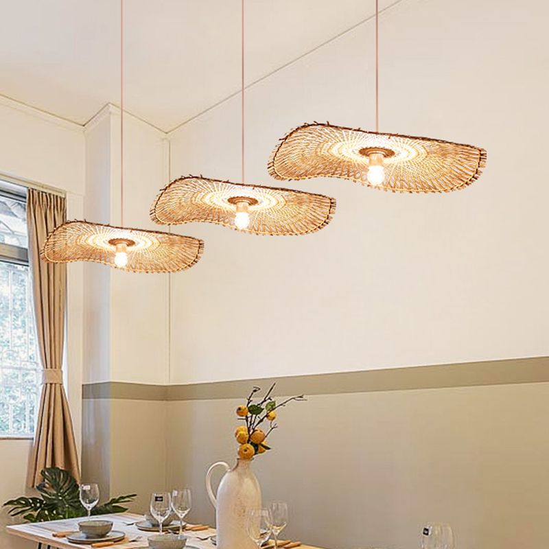 Flat Pendant Lighting Japanese Bamboo 14"/18"/21.5" Wide 1 Bulb Khaki Ceiling Suspension Lamp