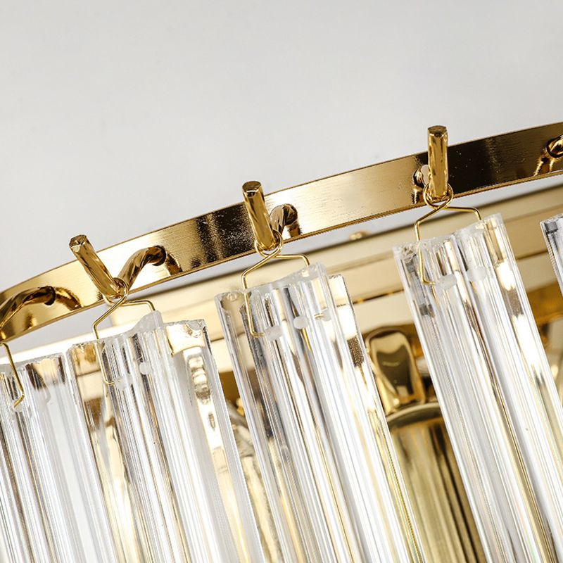 Gold Stagger Wall Sconce in Modern Luxury Style Wrought Iron 4-Light Wall Lamp with Crystal Shade