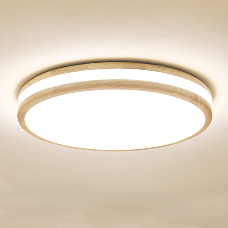 Wood Round Shape Flush Ceiling Light Modern 1 Light Flush Ceiling Light Fixtures in Brown