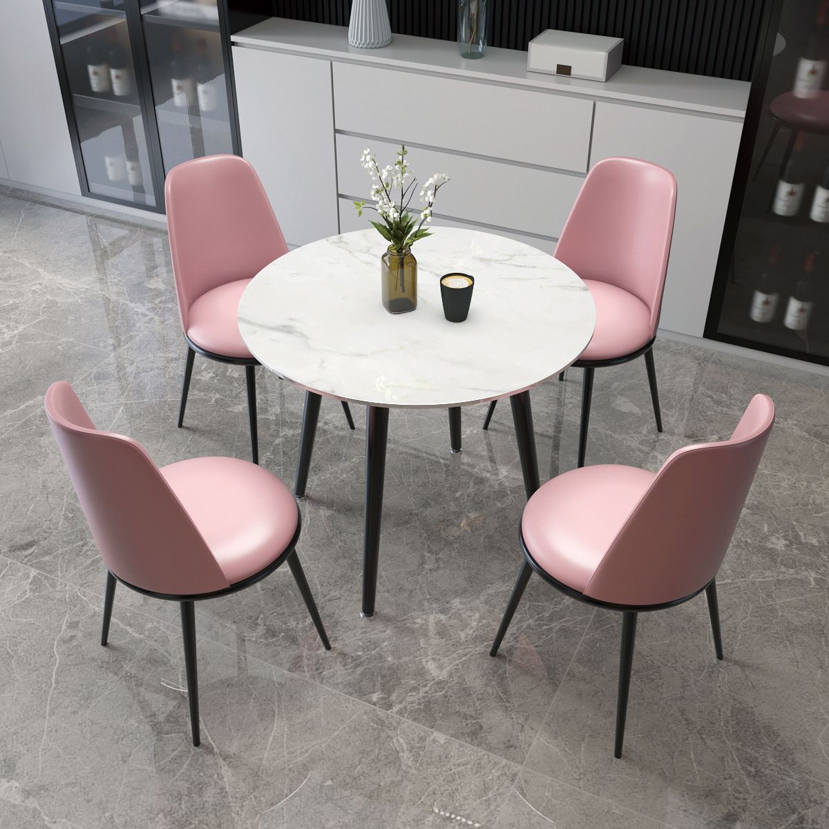 Metal and Stone Table Glam Style Minimalist Family Round Dining Table