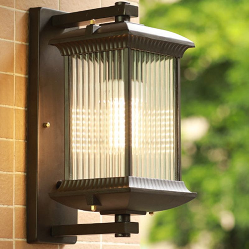 Industrial Metal Wall Sconce Rectangle Shape Wall Light with Glass Shade for Living Room