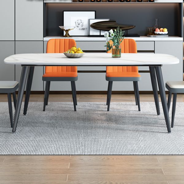 Stone Rectangle Dining Table Modern Metal Black Frame Tripod Dining Table