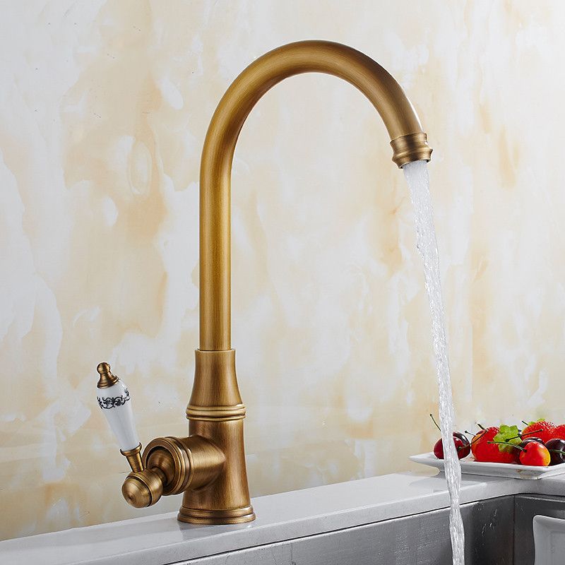 Traditional 1-Hole Kitchen Faucet Swivel Spout Gooseneck Standard Kitchen Faucets