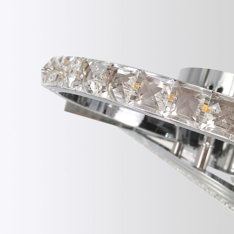 Dollar Shaped Bedroom Semi Flush Light Simple Crystal LED Chrome Semi Flush Mount in Warm/White Light