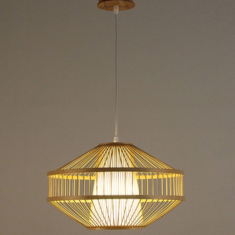 Globe Pendant Light Fixture Chinese Bamboo 1 Light Restaurant Hanging Lamp in Beige