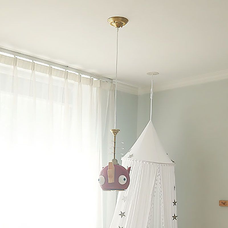 Modern Cartoon Cyprinoid Shade Gold Hanging Lamp Kit 1/4 Lights Pendant Lighting in Red