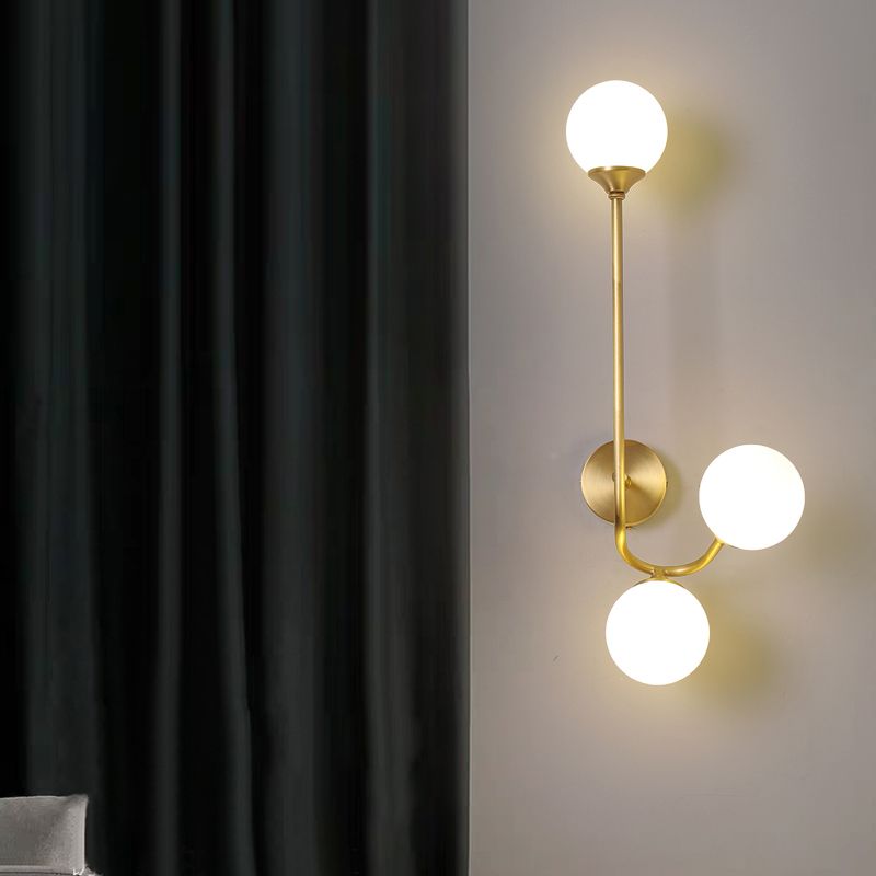 White Glass Geometric Wall Lighting Postmodern Brass Finish Wall Sconce for Living Room