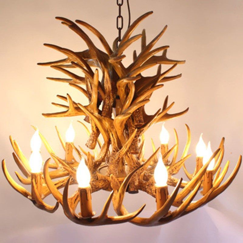 Lampada del lampadario in resina in resina di corno di cervo rustico per soggiorno per soggiorno