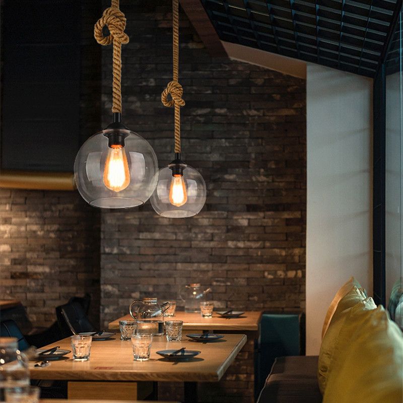 8"/10" Wide Globe Pendant Lighting Industrial 1 Light Clear/Amber Glass Hanging Lamp in Black