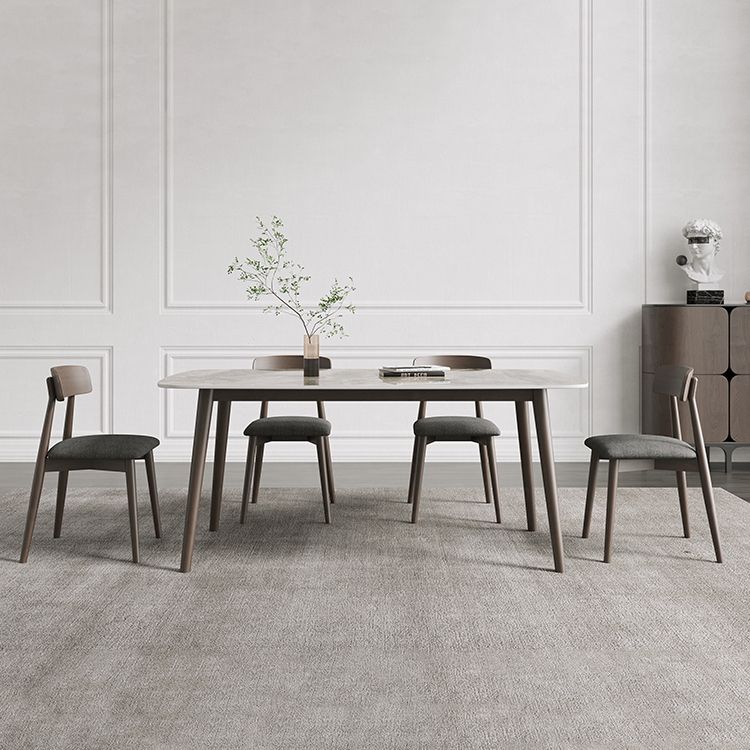 Moderne eettafel uit het midden van de eeuw, rechthoekig stenen blad, eettafel met 4 poten
