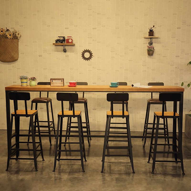 Industrial Bar Height Table Solid Wood Top Bistro Table with Metal Base