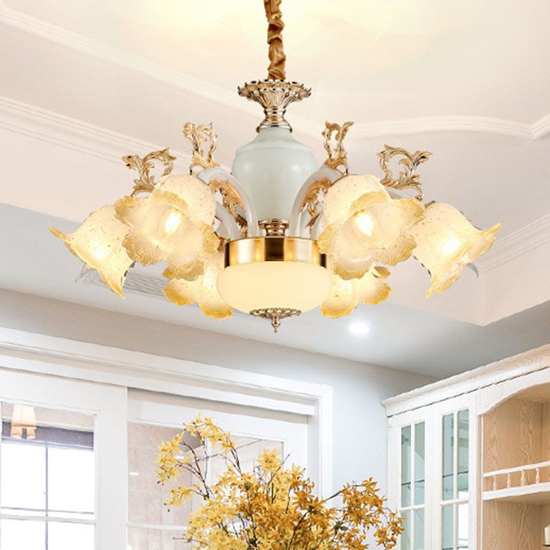Minimal Flower Ceiling Lamp Frosted Glass Dining Room Chandelier Light Fixture in White