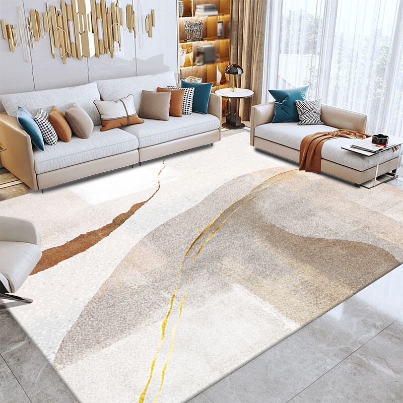 Light Brown Modern Rug Polyester Line Rug Washable Rug for Drawing Room