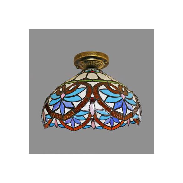 Tiffany Style Victorian/Flower/Pearl/Barroque Lámpara Flush Lámpara Tombra de vidrio 1 Cabeza de montaje Fancos en latón/bronce antiguo para sala de estar