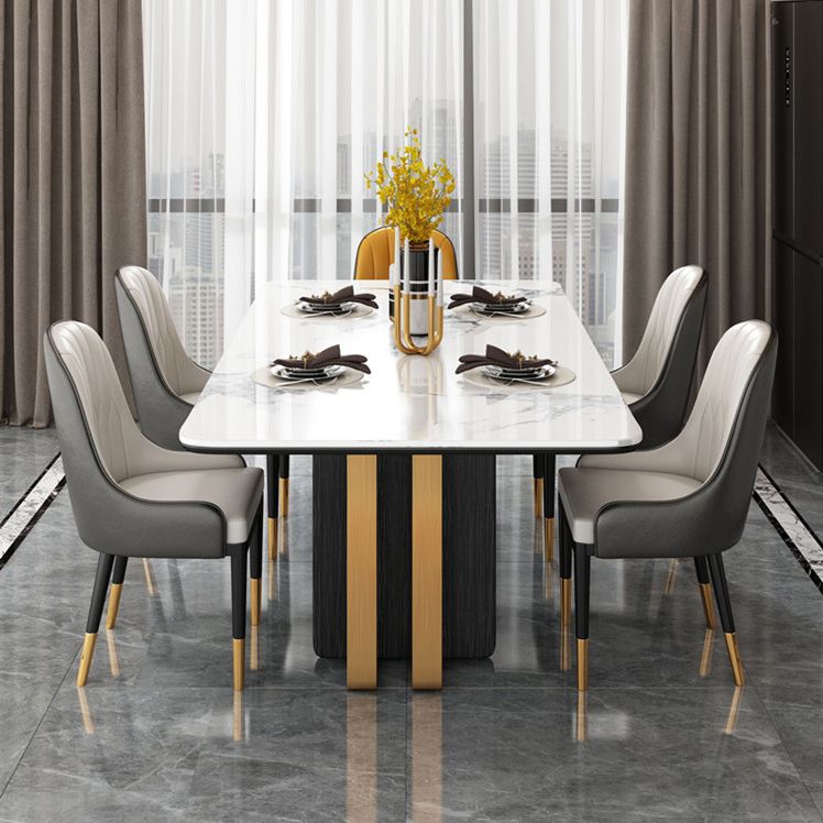 Marble Dining Table for Restaurant Luxury Rectangle Table with Gold Metal Pedestal