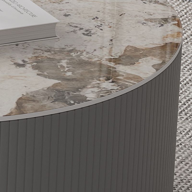 Contemporary Cocktail Table Round Glass / Slate Coffee Table with Drawers