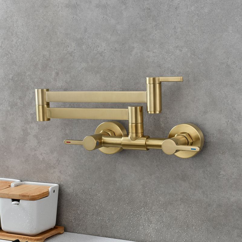Modern Wall Mounted Double Handles Pot Filler Low Arc Profile Filler