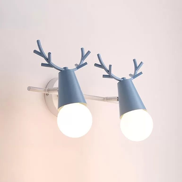 Sweet Cone Child Bedroom Wall Light Metal 1 Head Nordic Stylish Wall Lamp with Antlers