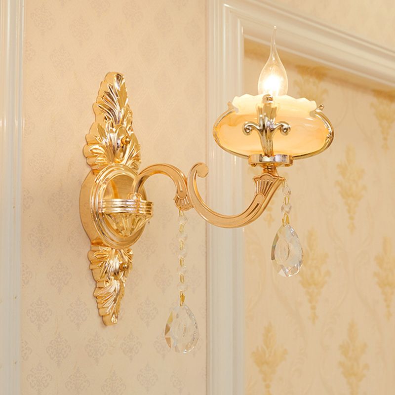 Verweerde zink gearceerde wandlicht vintage imitatie jade gang muur gemonteerde lamp met kristal accent