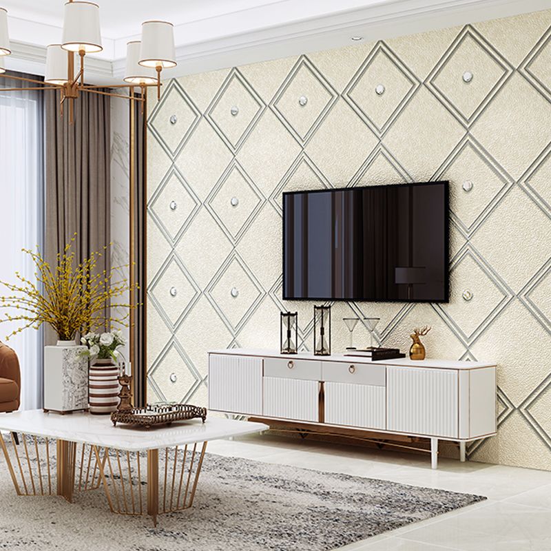 Flock Moisture Resistant Wallpaper Contemporary Trellis Patterned Wall Art for Living Room