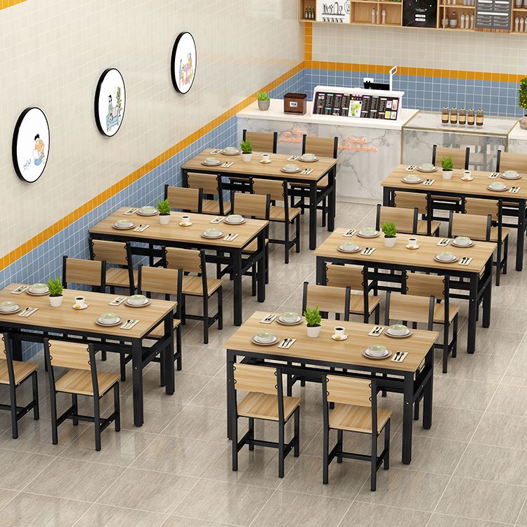 Rectangular Dining Table Wood Tabletop with Steel Trestle Base