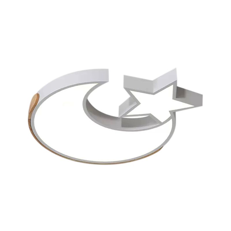 Lovely White LED Ceiling Light Star and Moon Acrylic Flushmount Light for Study Room