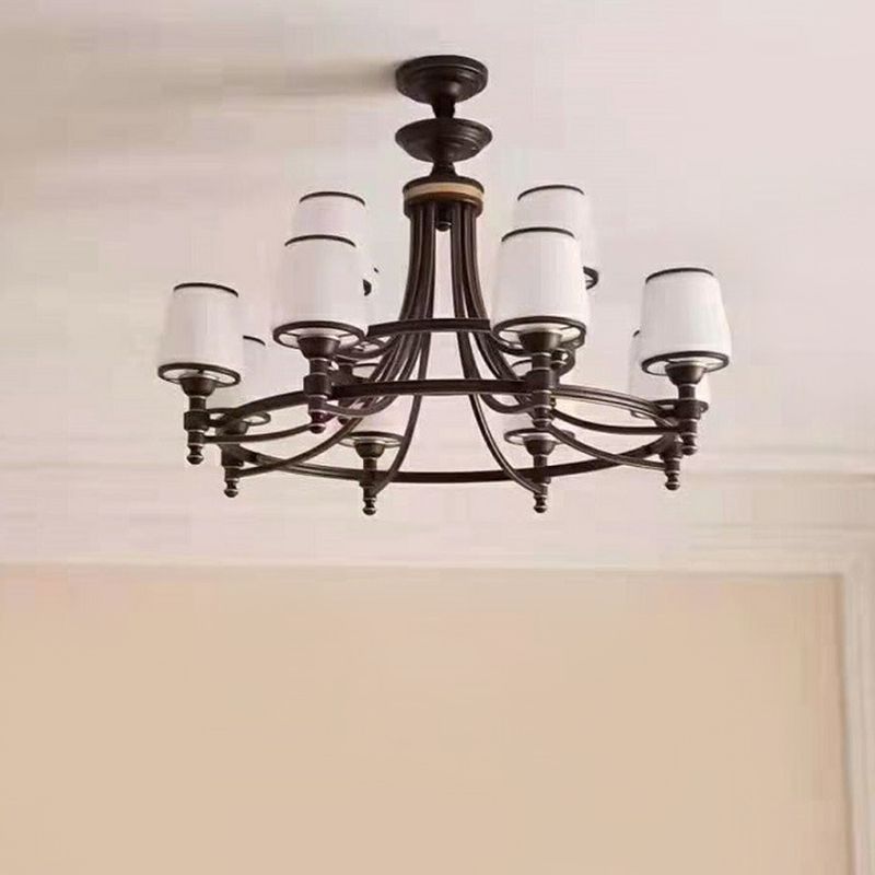 Schwarz verjüngter Schattenfederung hell rustikal geripptes Glas Esszimmer Kronleuchter Licht