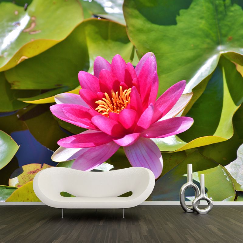 Lotus Flower Mural for Accent Wall Water Resistant Wall Covering in Light Color