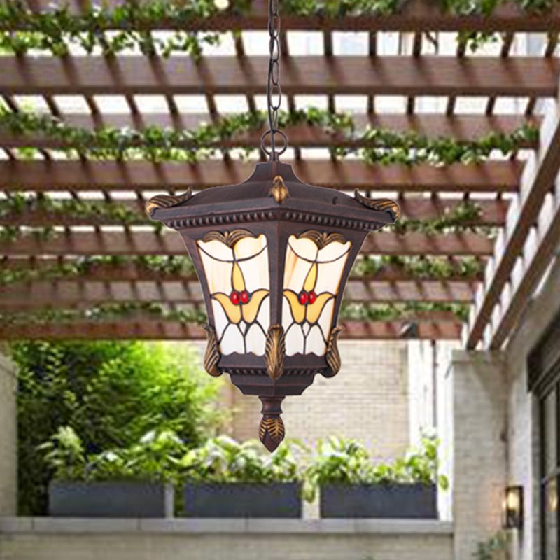 Metalen roest/bronzen hanglamp LAMP LANTERN 1-HOES Traditionele plafondhang armatuur met bloempatroon voor balkon