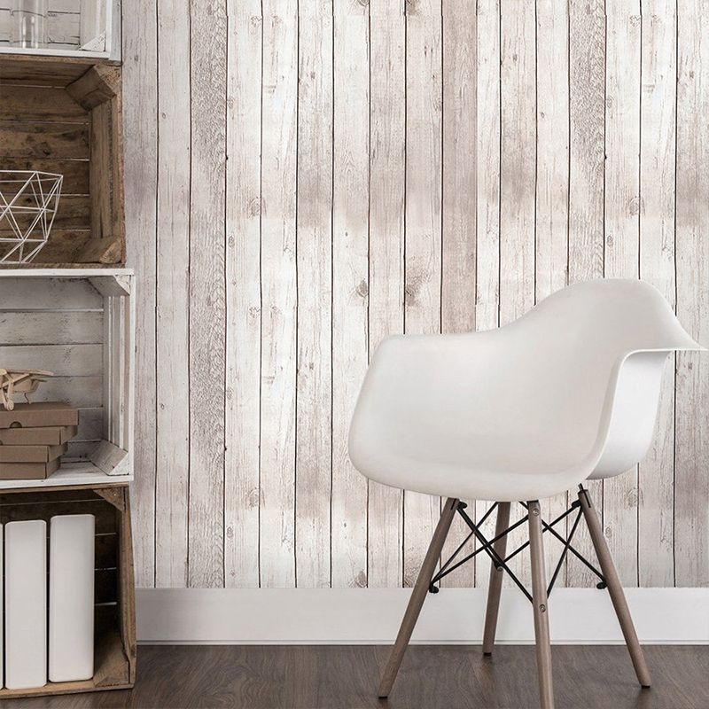 Light Grey Wood Wallpaper Roll Peel and Stick Country Sitting Room Wall Covering