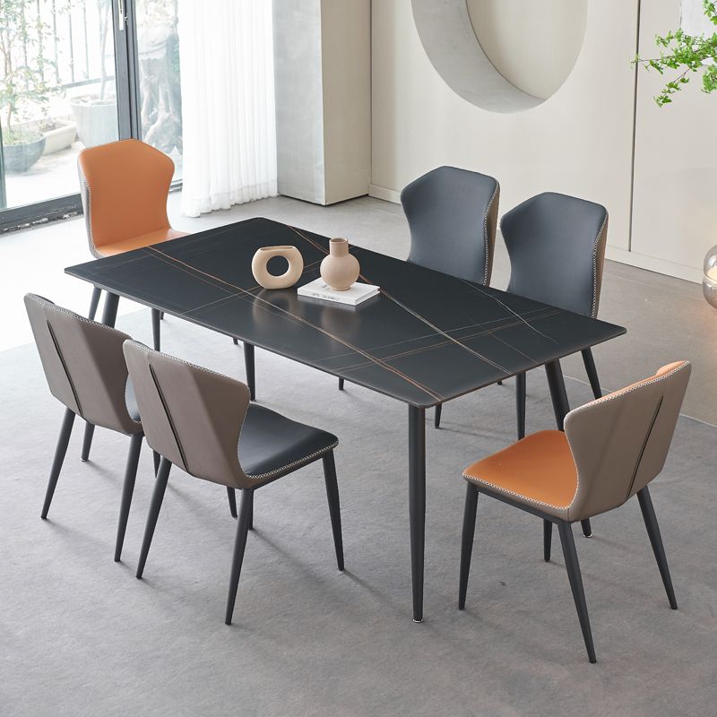 Mesa de comedor rectangular industrial de metal, mesa de piedra sinterizada con patas negras