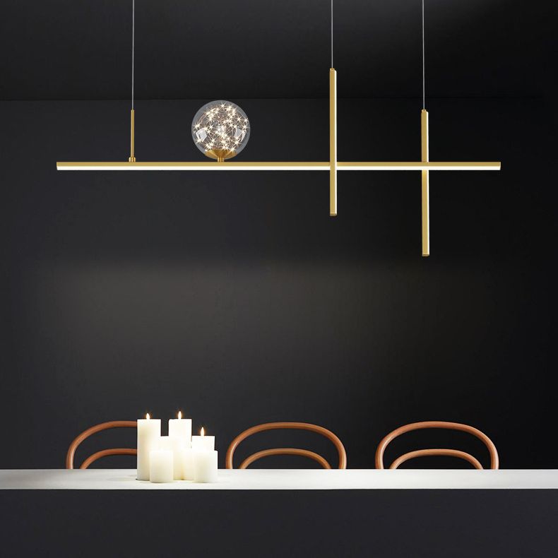 Linear Island Lights Modern Pendant Chandelier Metal 4 Light Island Lights