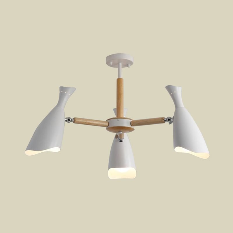 Eisen breite Flare Semi Flush Mount Modernismus 3/5 Köpfe 27,5 "/33,5" Breite Deckenleuchte in Weiß und Holz