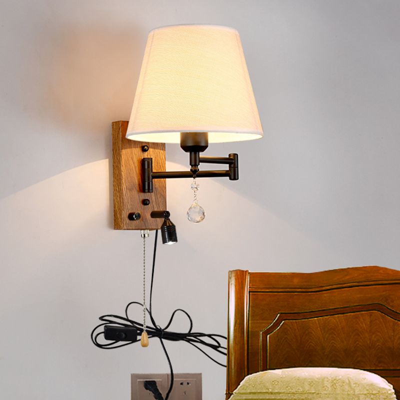 Sitting Room One Head Wall Sconce Cloth Lampshade Adjustable Wall Mounted Light Fixture