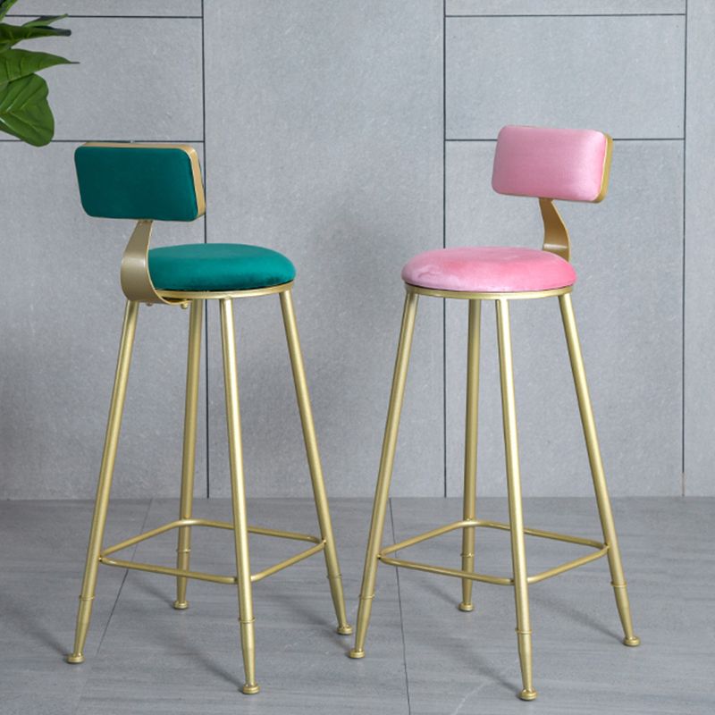 Glam Armless Backrest Counter Stool Iron Bar Stool with Velvet Cushion and Pedal for Cafe