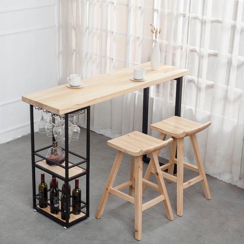 Contemporary Wood Seat Bar Stool Low Back Bar Stool for Home Use