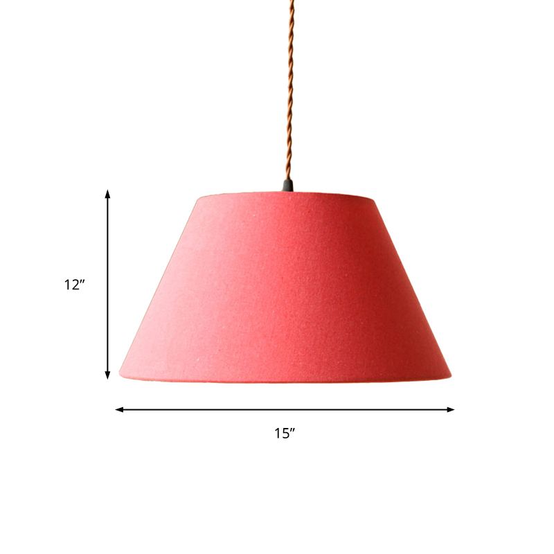 Classical Cone Pendant Lamp 1 Light Fabric Hanging Light Fixture in White/Coffee/Rose Red for Living Room