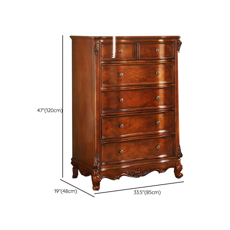 Dark Brown Mid-Century Modern Chest Pine Wood Drawer Knobs Rectangle Accent Chest