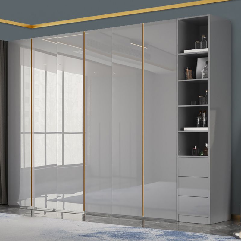 High Gloss Grey Storage Cabinet Modern Cabinet with Hinged Doors