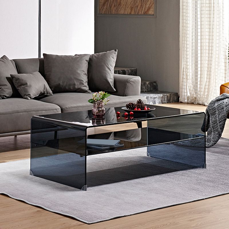 Sled Single Coffee Table Glass Modern Black/White Rectangular Cocktail Table