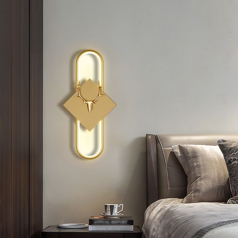 Metal Oval Wall Light Nordic Style LED Wall Sconce with Antlers for Living Room