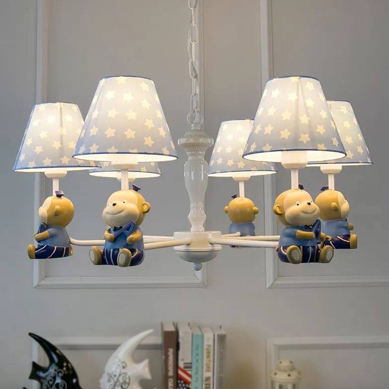 Candelier de tonos cónicos de punto Resina de metal para niños Luz colgante con mono para el comedor