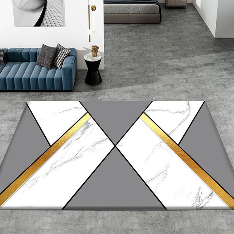 Fancy Living Room Area Rug Geometric Print Rug Polyster Carpet with Non-Slip Backing