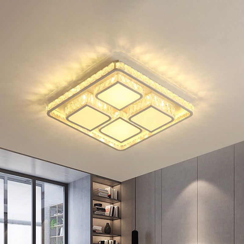 Contemporary Square Flush Montaggio Facettato Cristallo LED Soffitto Light Fixture in bianco per Bedroom